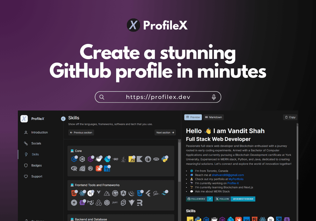 Profile-X by Vandit Shah - React Project